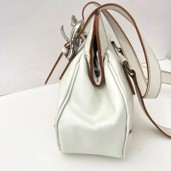 FRANCO SARTO Genuine Textured Leather Off White Satchel Handbag - Picture 16 of 16